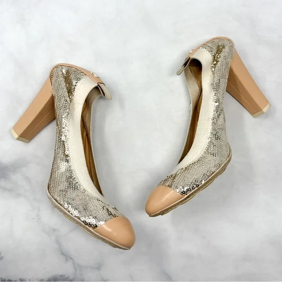 CHANEL CC Coco Mark Sequin Leather Elastic Block Heel Pumps Glam Designer Y2K - Picture 4 of 15